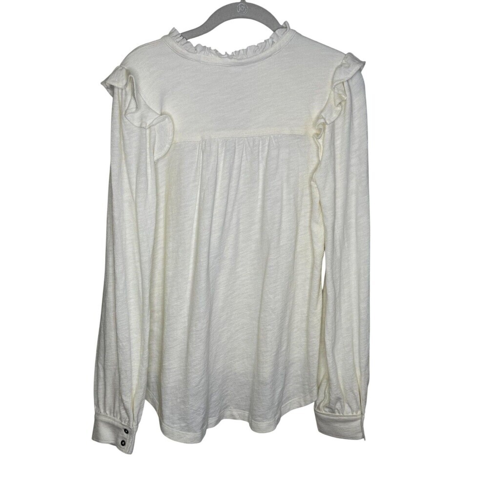 Pilcro Shirt Womens Small White Ruffle Henley Long Sleeve Jersey Tee Top - Picture 5 of 8